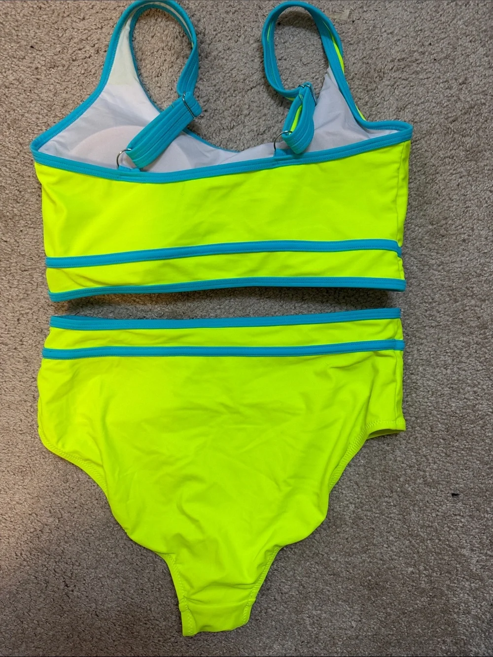 Neon Yellow & Aqua Trim Girls' Two-Piece Swim Set